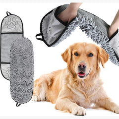 Chenille High-Absorbency Pet Drying Towel - Thickened Microfiber Dog Bath Robe with Dual Hand Pockets - Quick-Dry Grooming Wrap for Cats & Dogs